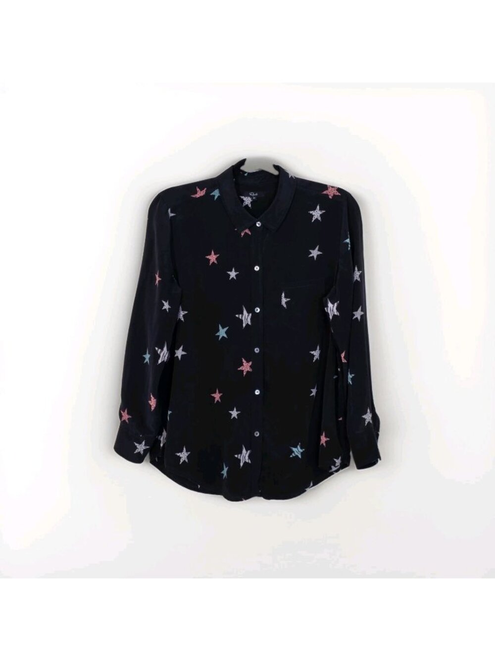 Rails Kate Silk Blouse M Black Multi Celestial Animal Stars Whimsigoth Eclectic